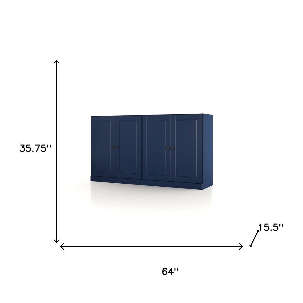 Navy Blue Solid Wood Sideboard with Two Doors - 64-inch