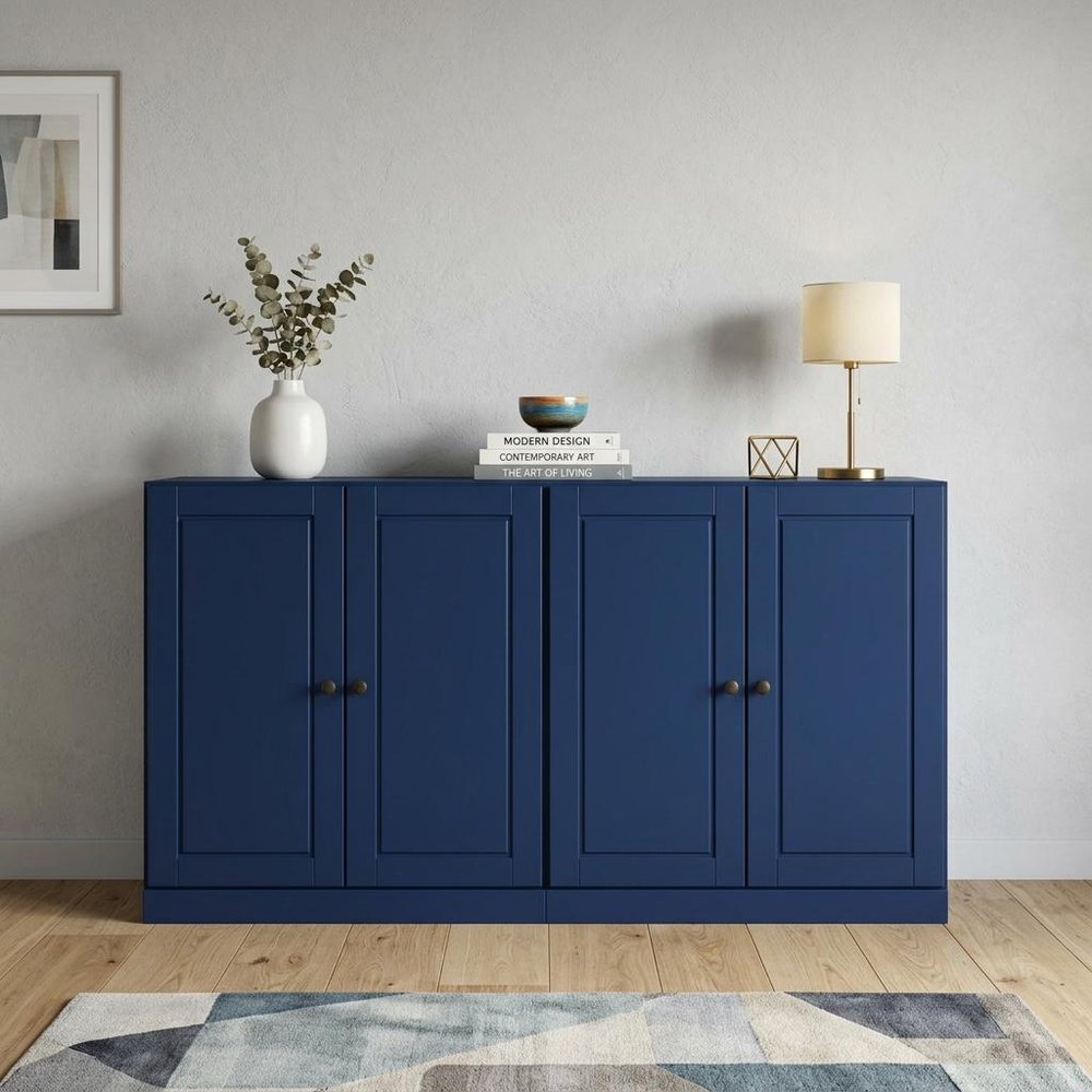 Navy Blue Solid Wood Sideboard with Two Doors - 64-inch