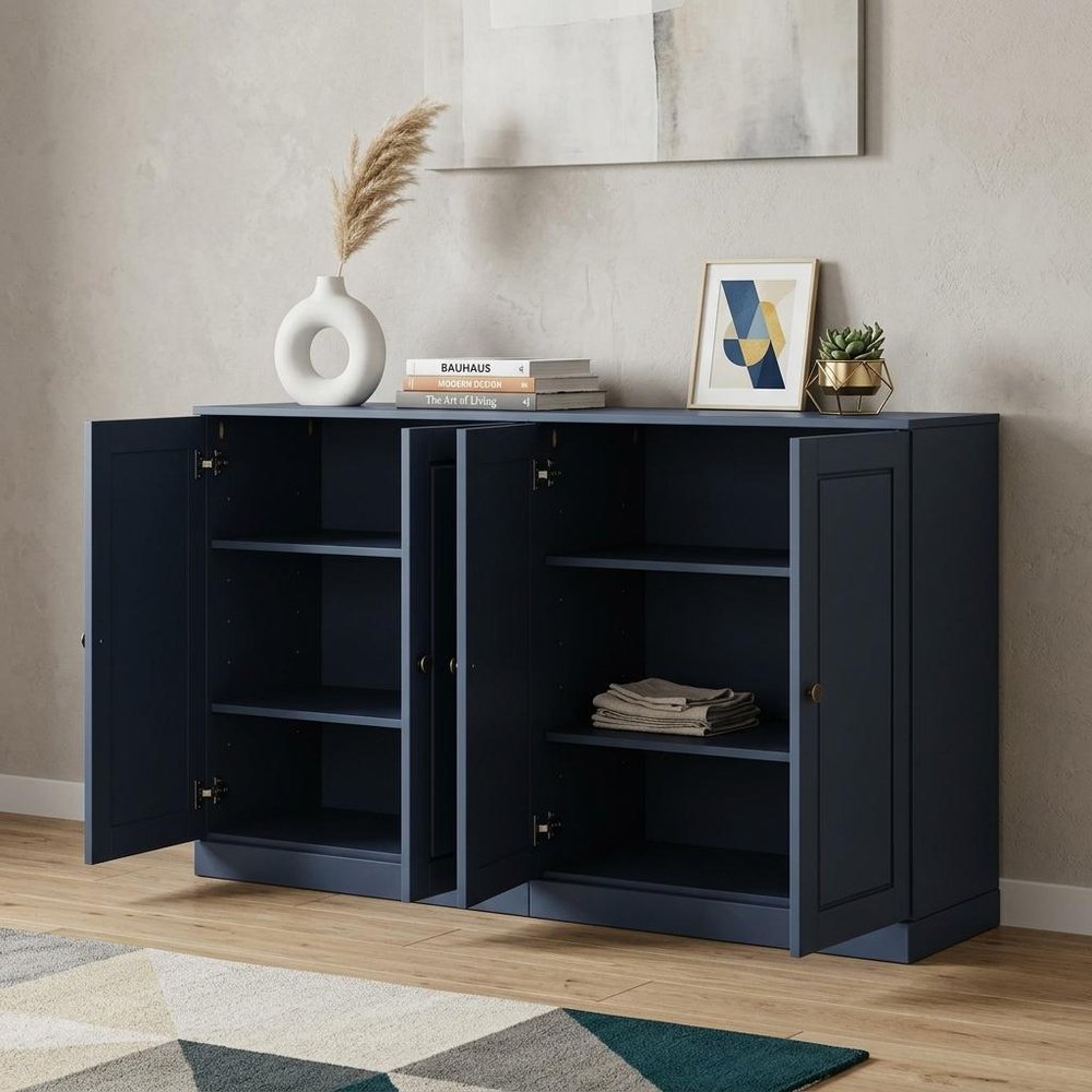 French Blue Solid Wood Sideboard with Two Doors - 64-inch