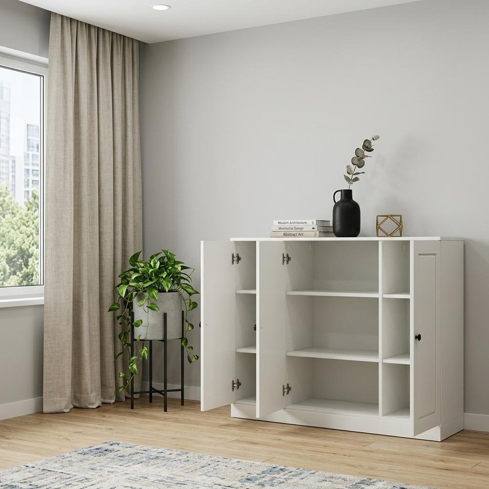 Off White Solid Wood Sideboard with Two Doors - 64-inch