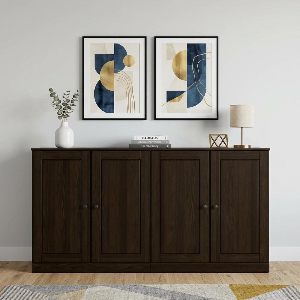 Espresso Solid Wood Sideboard with Two Doors - 64-inch