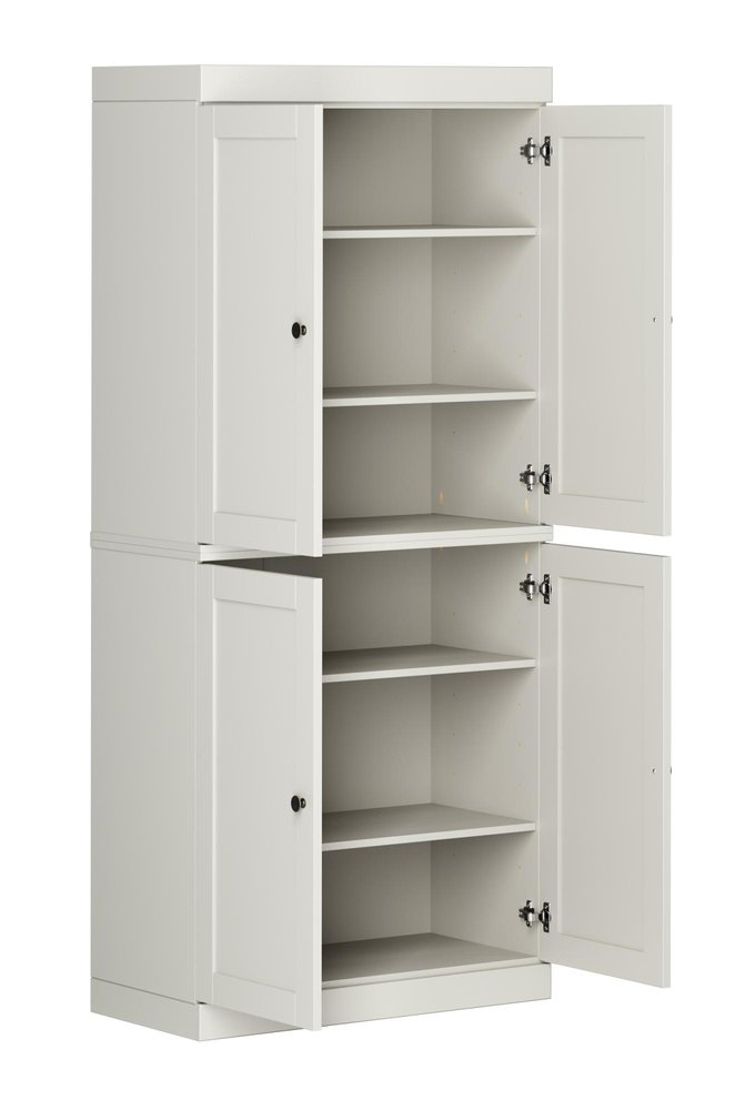 Off White Solid Wood Four Door Pantry or Storage Closet - 72-inch