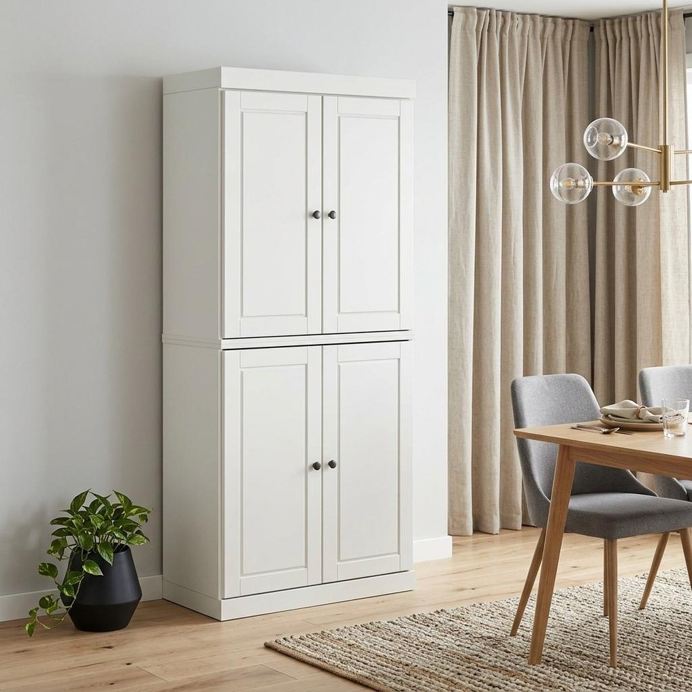 Off White Solid Wood Four Door Pantry or Storage Closet - 72-inch