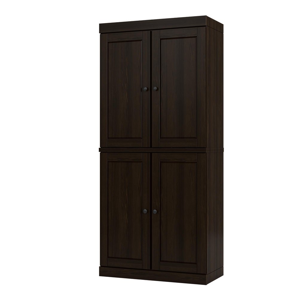 Espresso Solid Wood Four Door Pantry or Storage Closet - 72-inch