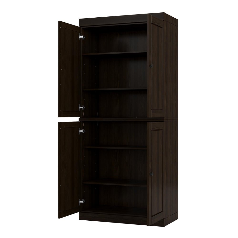 Espresso Solid Wood Four Door Pantry or Storage Closet - 72-inch