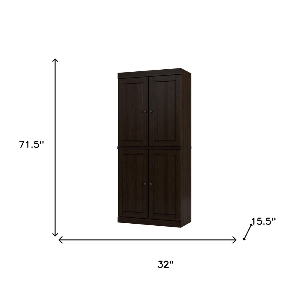 Espresso Solid Wood Four Door Pantry or Storage Closet - 72-inch