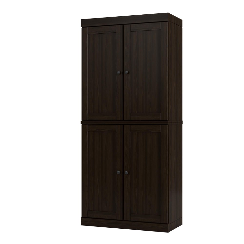 Espresso Solid Wood Four Door Pantry or Storage Closet - 72-inch