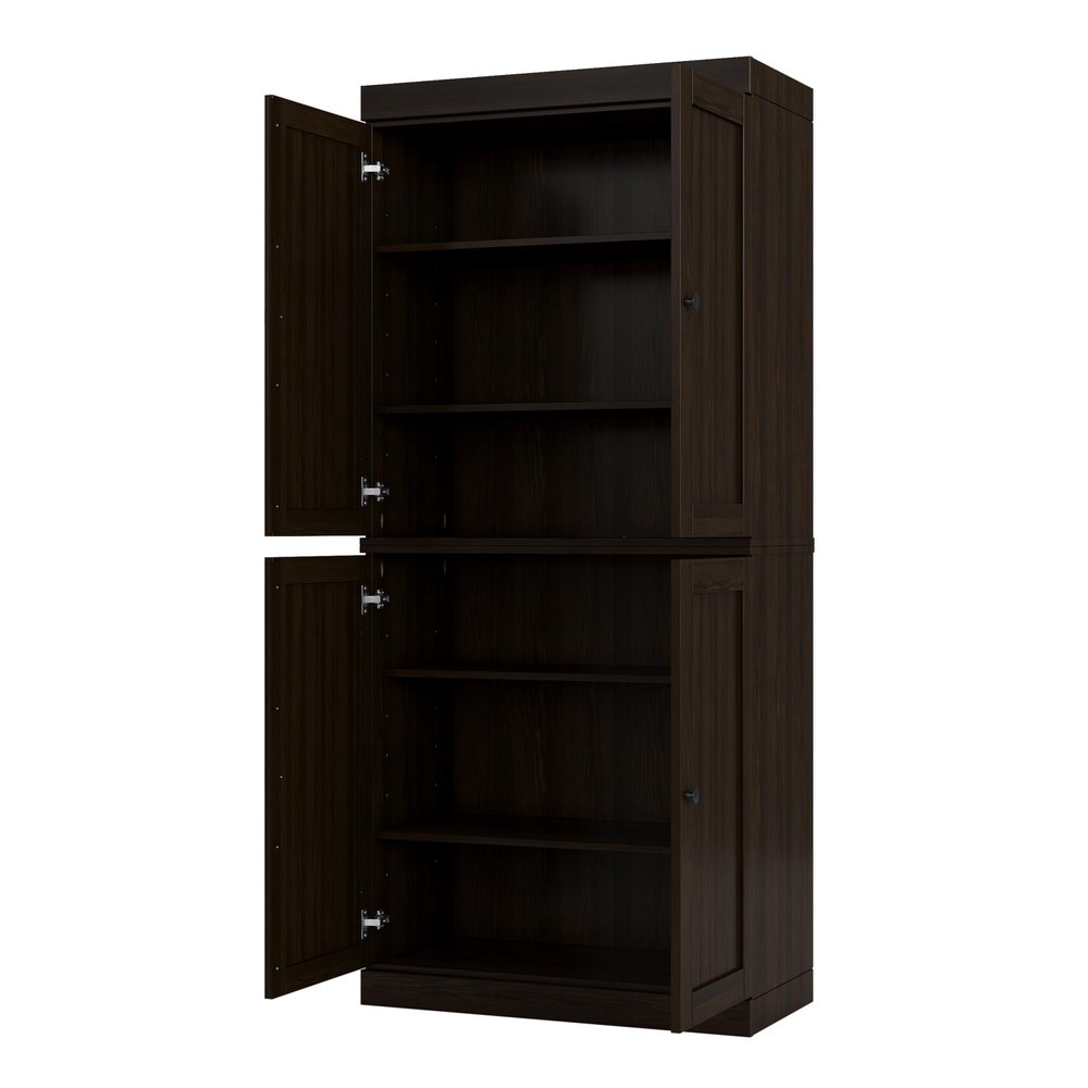 Espresso Solid Wood Four Door Pantry or Storage Closet - 72-inch