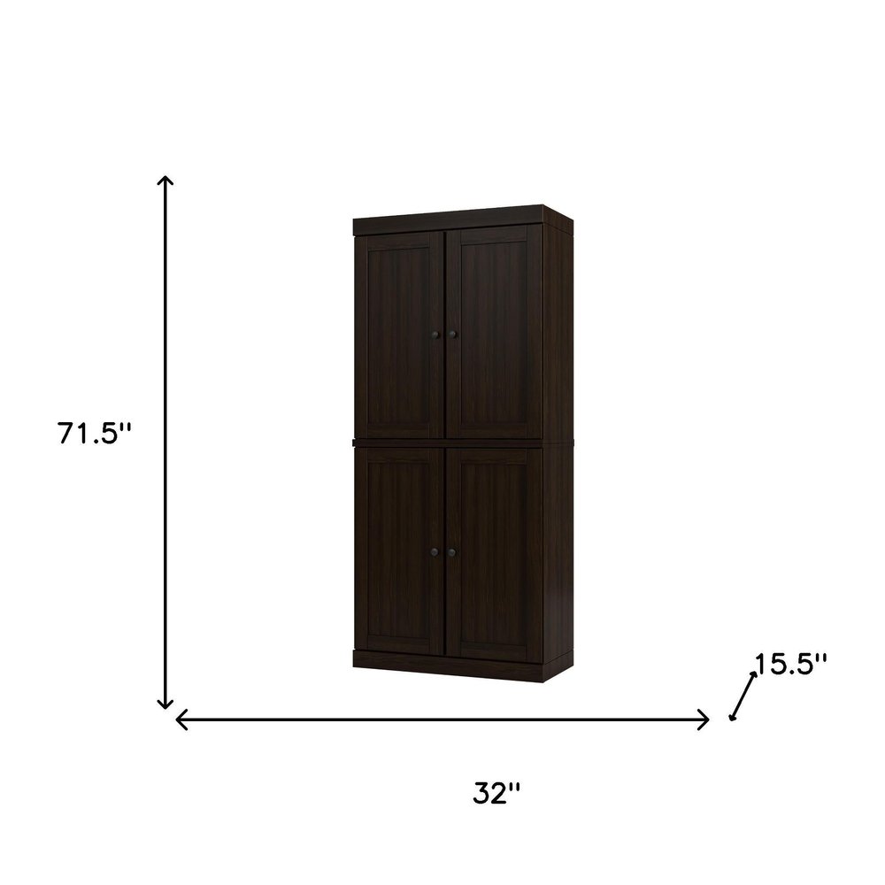 Espresso Solid Wood Four Door Pantry or Storage Closet - 72-inch