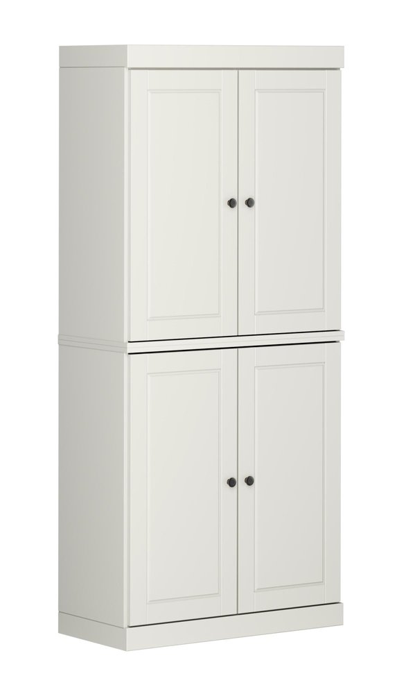 Off White Solid Wood Four Door Two Drawer Pantry or Storage Closet - 72-inch