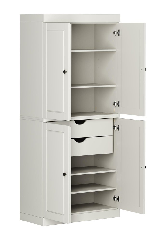 Off White Solid Wood Four Door Two Drawer Pantry or Storage Closet - 72-inch
