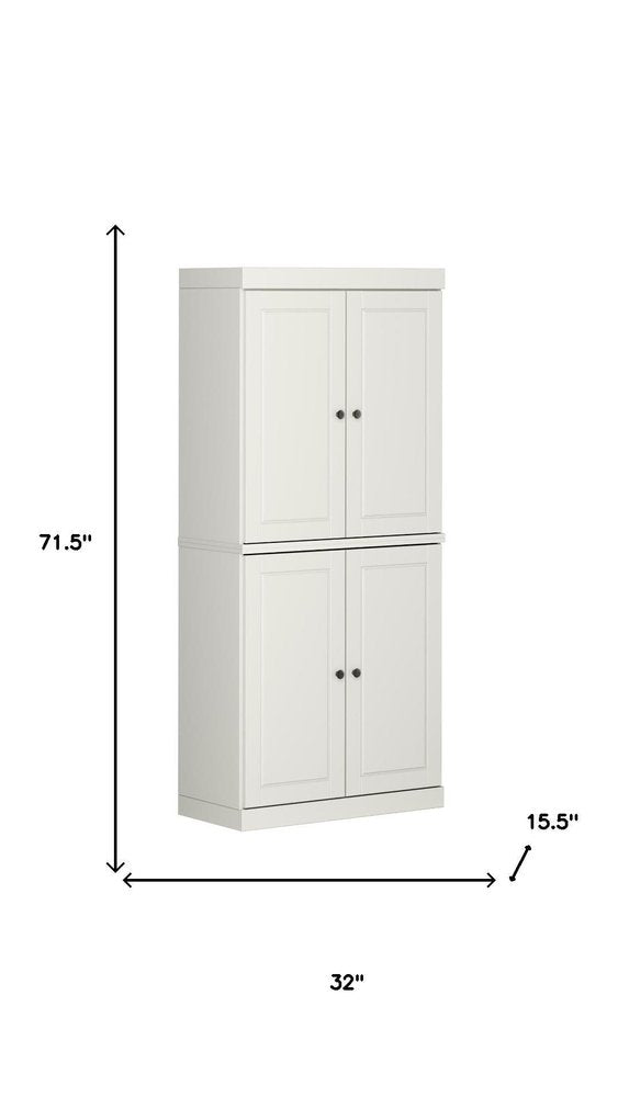 Off White Solid Wood Four Door Two Drawer Pantry or Storage Closet - 72-inch