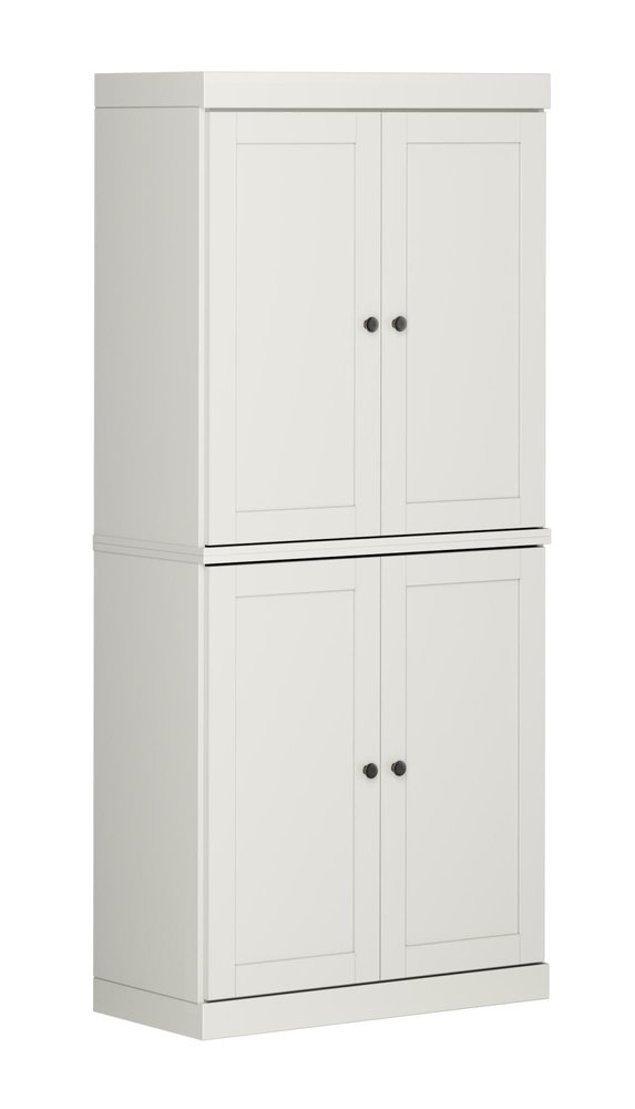 Off White Solid Wood Four Door Pantry or Storage Closet - 72-inch