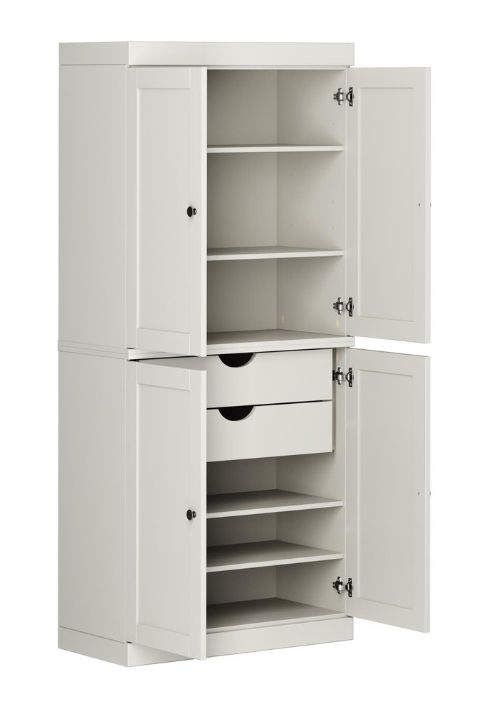 Off White Solid Wood Four Door Pantry or Storage Closet - 72-inch