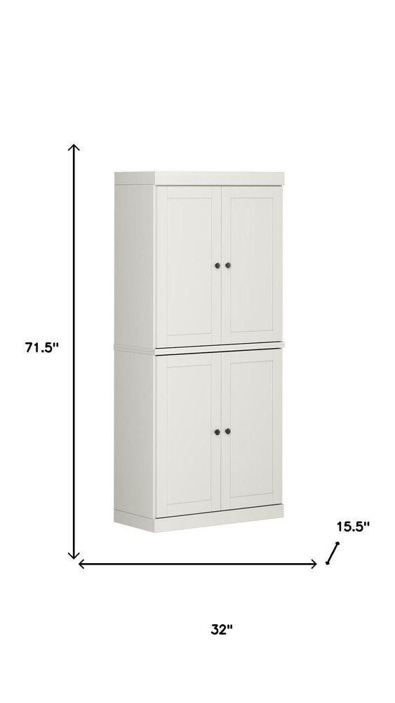 Off White Solid Wood Four Door Pantry or Storage Closet - 72-inch