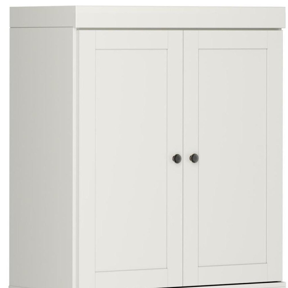 Off White Solid Wood Four Door Pantry or Storage Closet - 72-inch