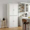 Off White Solid Wood Four Door Pantry or Storage Closet - 72-inch