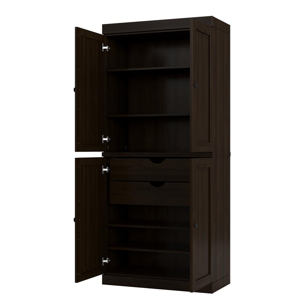 Espresso Solid Wood Four Door Pantry or Storage Closet - 72-inch
