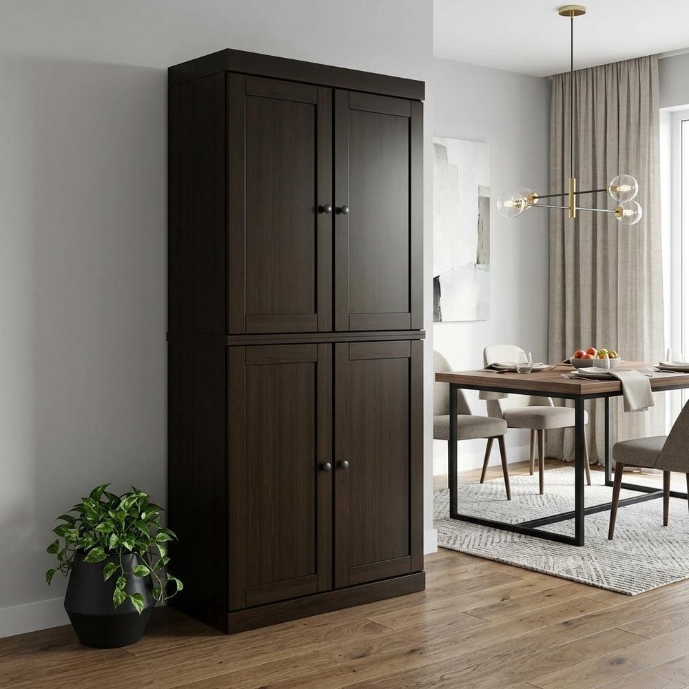 Espresso Solid Wood Four Door Pantry or Storage Closet - 72-inch