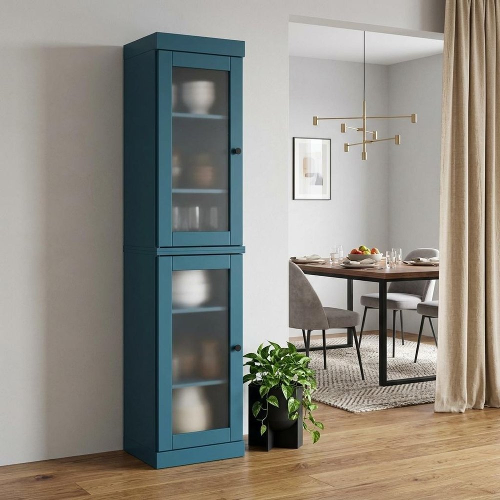 Teal Blue Solid Wood Two Door Pantry or Storage Closet - 72-inch