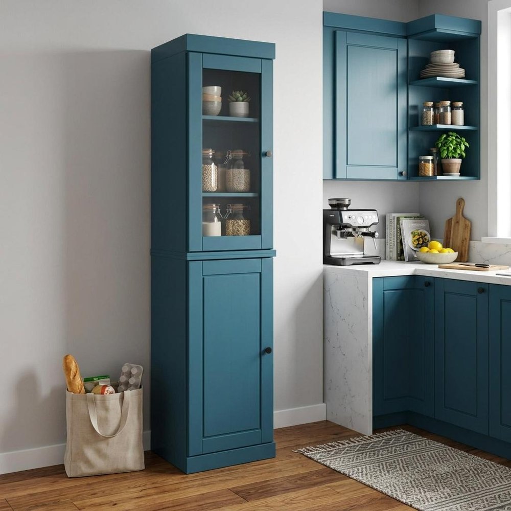 Teal Blue Solid Wood Two Door Pantry or Storage Closet - 72-inch