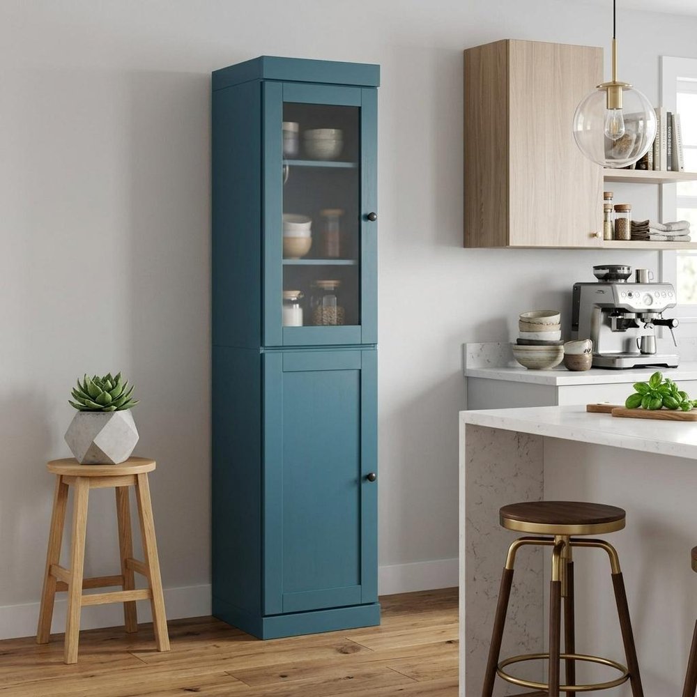 Teal Blue Solid Wood Two Door Pantry or Storage Closet - 72-inch
