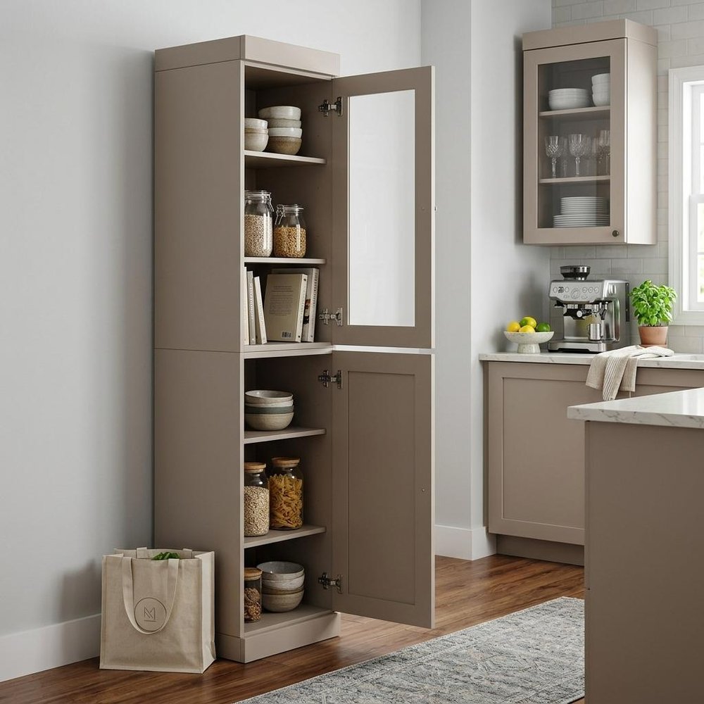 Beige Solid Wood Two Door Pantry or Storage Closet - 72-inch