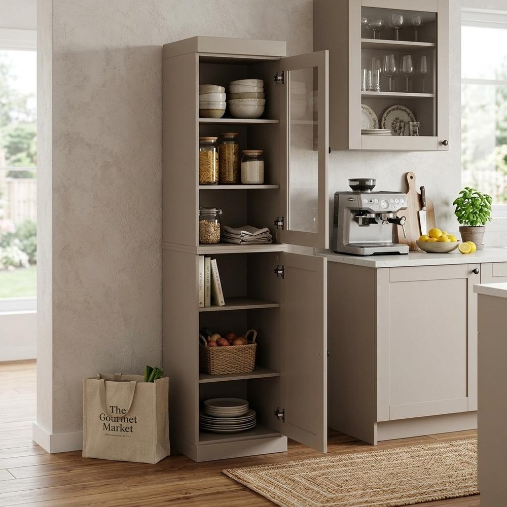 Beige Solid Wood Two Door Pantry or Storage Closet - 72-inch